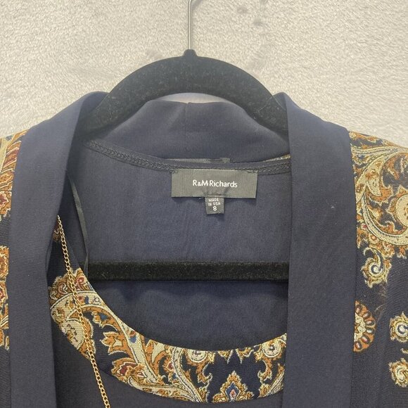 R&M‎ Richards Sheer Jacket Tank 2 Piece Set Womens 8 Blue Gold Paisley Elegant - Picture 5 of 16
